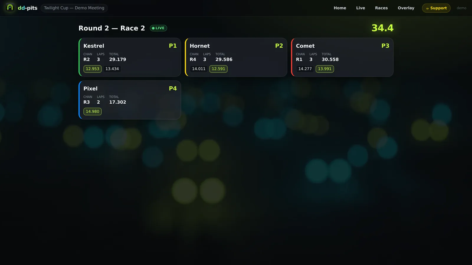The full-screen live race view